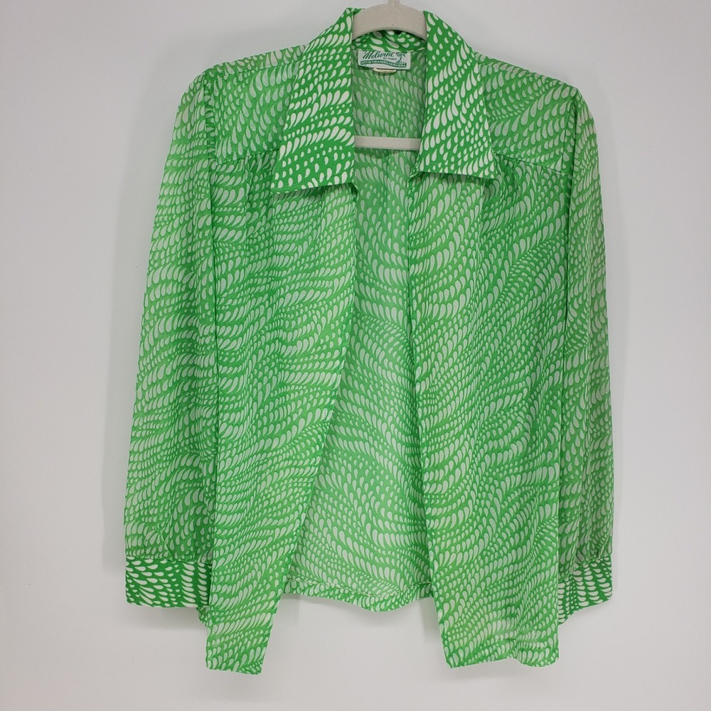 Vintage‎ 70s Melwine of Miami Abstract Print Open Front Top Womens M Green Shirt